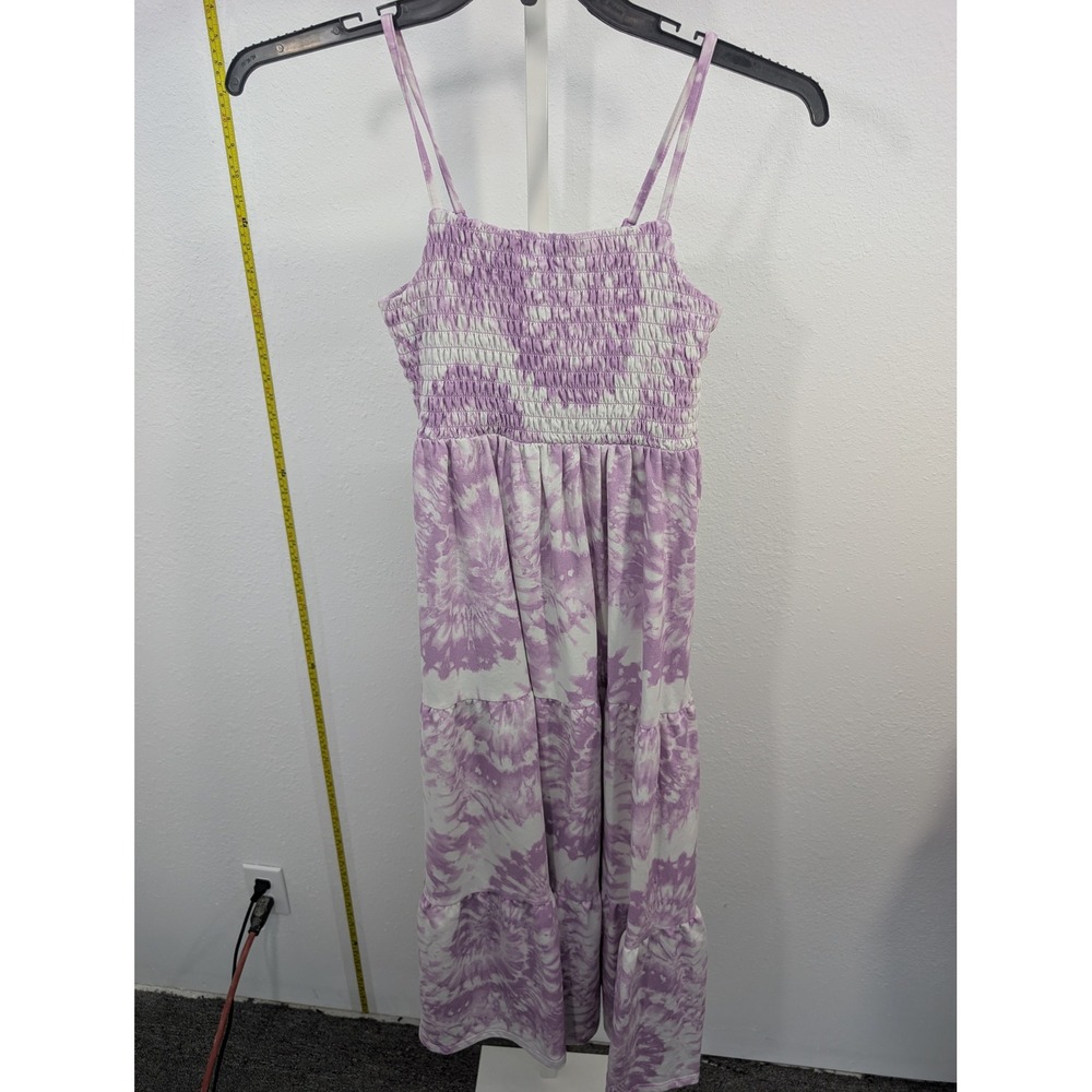 32‎ Degrees Cool Purple Tie Dye Smocked Maxi Dress Womens Medium 10-12 Tiered